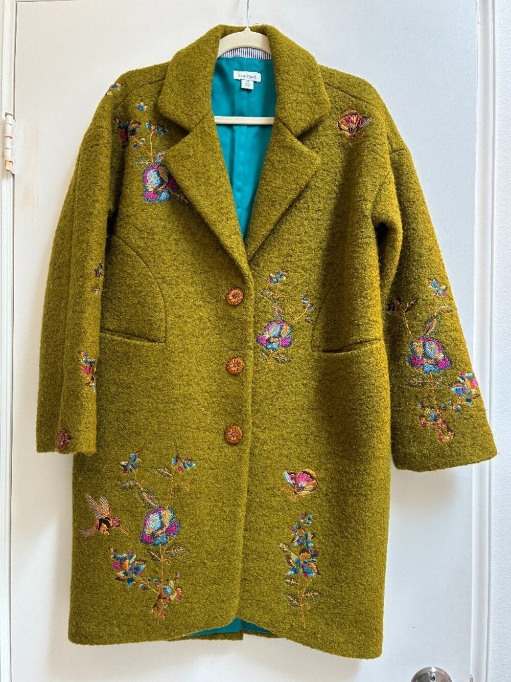 Sundance oversized "Woodland Fantasy" Embroidered Wool Blend Coat
